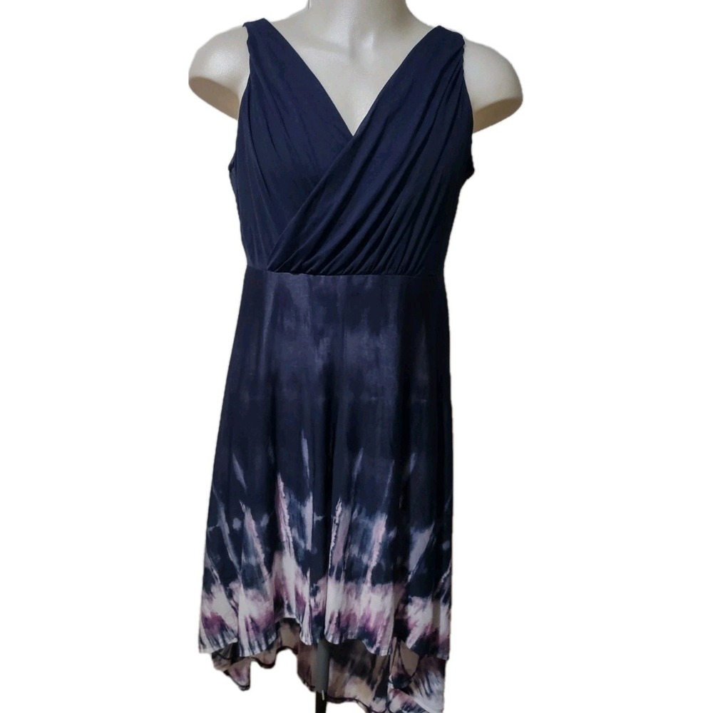 Simply Vera VeraWang Dress Women's Size PXL Sleeveless Hi-Low Navy Blue  Tie Dye